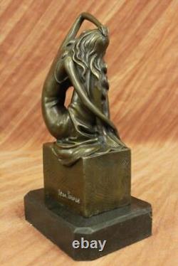 Bronze Style Art Nouveau Statue Sculpture Figurine Nude Girl Sitting Gift