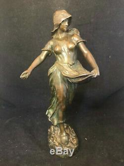 Bronze The Semeuse 1900 Art Nouveau Sculpture Signed To Identify Antique
