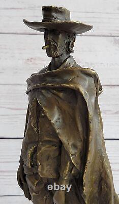 Bronze Vintage Metal Art Sculpture: Cowboy Wild West Clint Eastwood Statue Outlaw