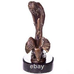 Bronze Woman Sculpture Art Deco with Pelican After Ernst Wenck