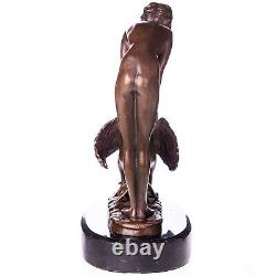 Bronze Woman Sculpture Art Deco with Pelican After Ernst Wenck