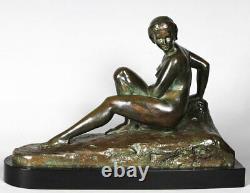 Bronze Xix, Marcel Bouraine 1886/1948, Nue Elongated Circa 1920, Art Deco