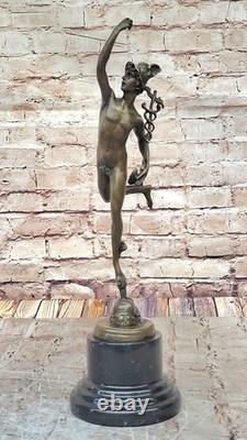Bronze and Marble Sculpture of Flying Mercury by Giambologna, Art Deco Statue