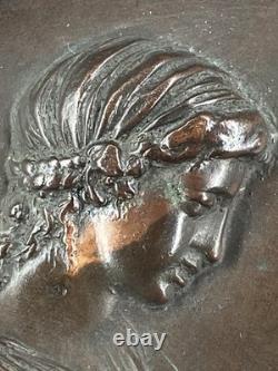 Bronze bas-relief signed Clodion 1773 old red velvet frame art 21.3x25.8cm