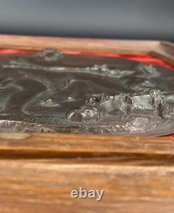 Bronze bas-relief signed Clodion 1773 old red velvet frame art 21.3x25.8cm