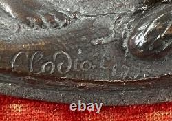 Bronze bas-relief signed Clodion 1773 old red velvet frame art 21.3x25.8cm