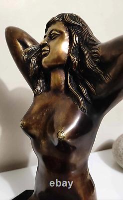 Bronze sculpture of woman on marble base rare vintage art