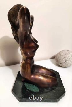 Bronze sculpture of woman on marble base rare vintage art