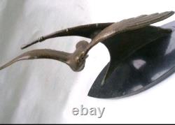 Bronze sculpture signed Elise Guy Art Deco Seagull in Full Flight in front of a Sail