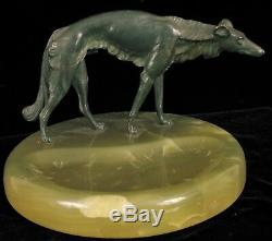Bruno Zach Barzoï Bronze Sculpture Art Deco Ashtray Austria Russian Wolfhound