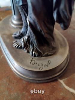 Bubble Blower Statuette Signed Buzel in Silvered Bronze Art Nouveau