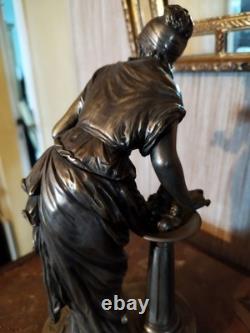 Bubble Blower Statuette Signed Buzel in Silvered Bronze Art Nouveau