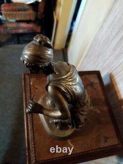 Bubble Blower Statuette Signed Buzel in Silvered Bronze Art Nouveau
