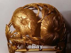 Buckle Belt Old Art Nouveau 1900 Bronze Sculpture Flower Brass Dragon