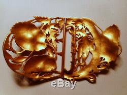 Buckle Belt Old Art Nouveau 1900 Bronze Sculpture Flower Brass Dragon