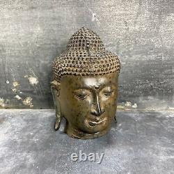 Buddha Head Sculpture In Bronze, Meditation, Asian Art, Buddhism