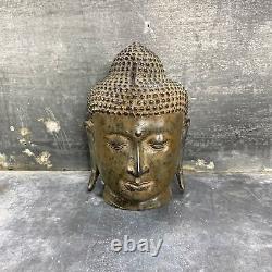 Buddha Head Sculpture In Bronze, Meditation, Asian Art, Buddhism