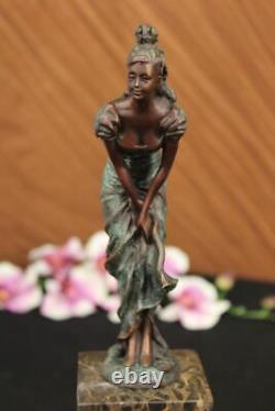 Bust of Lugubre Maiden Bronze Marble Sculpture Art Deco Cast Figurine