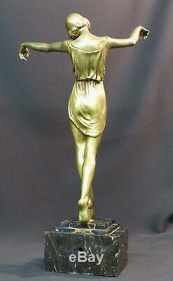 C 1925 P. Laurel Rare Statue Sculpture Art Nouveau Dancer Bronze 4.3kg43cm
