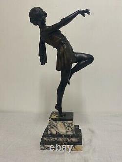 Carlier Grande Statue Sculpture Dancer Ballerine Epoque Art Deco Bronze Skating