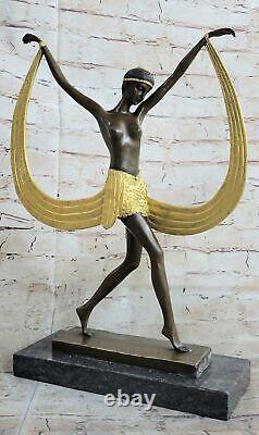 Chair Bronze Sculpture Art Deco with Cold Patina Painting Dancer by Mirval Sale