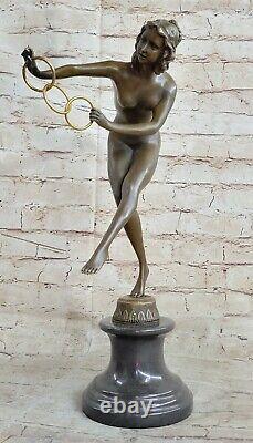 Chairwoman Female Acrobat Magician Bronze Sculpture Marble Statue Art Decor