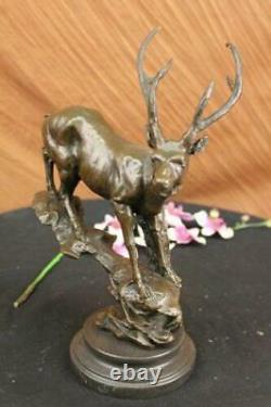 Chalet Lodge Art Élan Cerf Buck Renne Hunter Bronze Marble Statue Sculpture