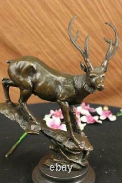 Chalet Lodge Art Élan Cerf Buck Renne Hunter Bronze Marble Statue Sculpture