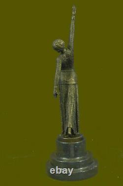 Chiparus Elegant Standing Dance Signed Demetre Bronze Sculpture Statue Art Decor