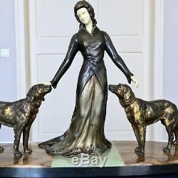 Chryselephantine Art Deco Limousin Sculpture Regulates Patina Bronze Onyx Marble