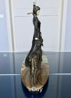 Chryselephantine Art Deco Signed Limousin Sculpture Bronze Onyx Marble Statue