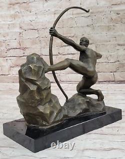 Classic Art Deco Bronze Male Archer Knot Arrow Sculpture Marble Statue