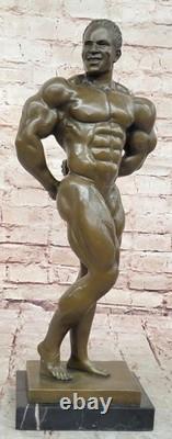 Classic Male Muscle Chair Figurine Sculpture Signed Bronze Art Deco