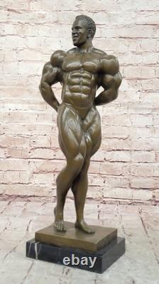 Classic Male Muscle Chair Figurine Sculpture Signed Bronze Art Deco