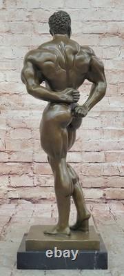 Classic Male Muscle Chair Figurine Sculpture Signed Bronze Art Deco