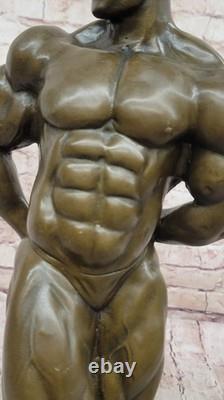 Classic Male Muscle Chair Figurine Sculpture Signed Bronze Art Deco