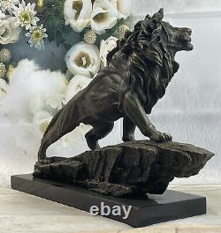 Classic Pure Bronze Copper Africa Lion Statue Evil Foo Dog Art Sculpture