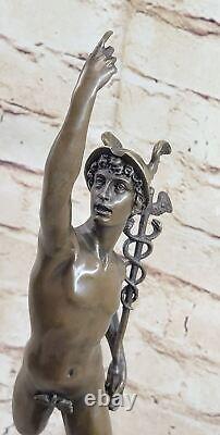 Classical Bronze Statue of Flying Mercury - Religious Mythical Art Sculpture on X Base