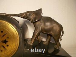 Clock Pendant Art Deco 1930 Statue Sculpture Elephant In Regulated Bronze Patina