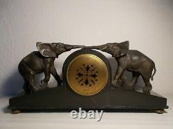 Clock Pendant Art Deco 1930 Statue Sculpture Elephant In Regulated Bronze Patina