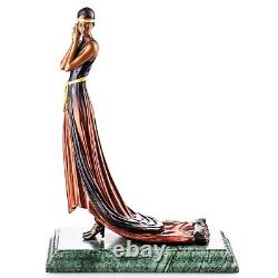 Colored Art Deco Bronze Sculpture of a Woman in a Dress by Julius Erte