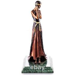 Colored Art Deco Bronze Sculpture of a Woman in a Dress by Julius Erte