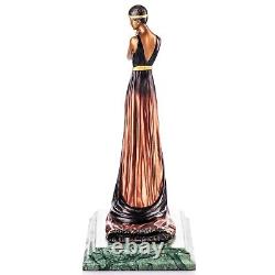 Colored Art Deco Bronze Sculpture of a Woman in a Dress by Julius Erte