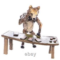 Colored Bronze Sculpture of a Fox at the Poker Table after F. Bergman