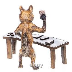 Colored Bronze Sculpture of a Fox at the Poker Table after F. Bergman