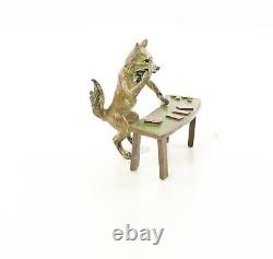 Colored Bronze Sculpture of a Fox at the Poker Table after F. Bergman