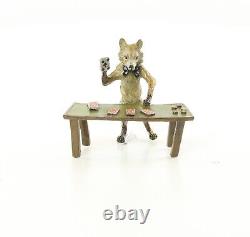 Colored Bronze Sculpture of a Fox at the Poker Table after F. Bergman