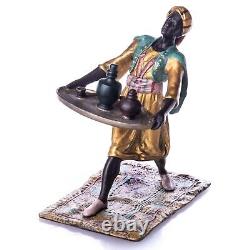 Colored Bronze Servant Sculpture with Tray in Viennese Art Style