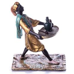 Colored Bronze Servant Sculpture with Tray in Viennese Art Style