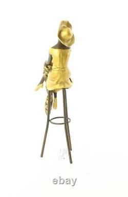 Colored Bronze Woman Sculpture Art Deco on Stool after Demetre Chiparus